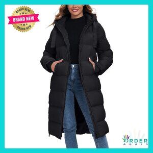 Winter Maxi Puffer Coat Hooded Quilted Down Jacket Warm Oversized Chic